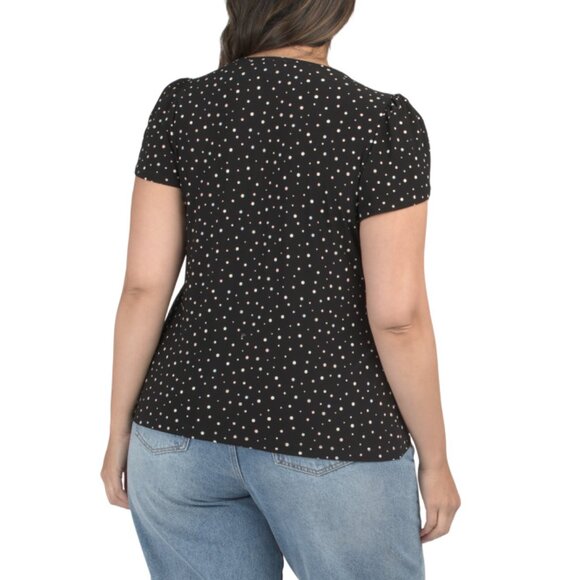 ANNE KLEIN Black Multi Plus Knit Tulip Sleeve Top - Picture 2 of 2